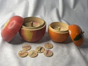 Very RARE Antique Wood Apple AND Orange Steeplechase Games SET 4.25" w/Roulette - Picture 1 of 7