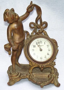 Reloj de escritorio vintage NEW HAVEN 1920 Art Nouveau querubín - Imagen 1 de 8