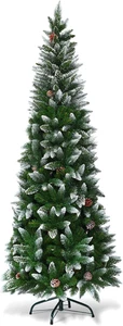 Albero Di Natale Innevato 180/220 Cm, Albero Di Natale Slim Con Pigne, Base Di M - Foto 1 di 12
