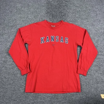Kansas Jayhawks Shirt Mens Medium Long Sleeve Nike Basketball Center Swoosh - Image 1 of 4