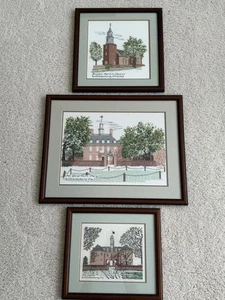 Vtg Cross Stitch Bruton Parish Church Colonial Capitol Governor's Palace Set Of3 - Picture 1 of 15