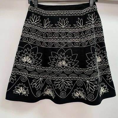 Talbots Women's Skirt 2 Petite 2P Black Ivory Embroidered Floral A-Line  - Image 1 of 4