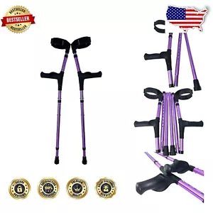 Ergonomic Purple Foldable Forearm Crutches - Adjustable 4-inch Cuff Pair - Picture 1 of 11