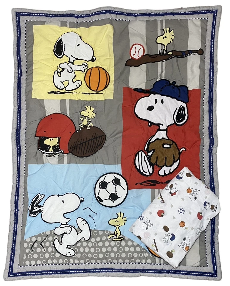 Juego de sábanas ajustables Peanuts Snoopy manta cuna niño edredón deportes fútbol Foto 1 de 4