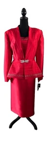Ben Marc 3pc Red Skirt Suit w/Rhinestone, NWT Size 16 - Picture 1 of 7