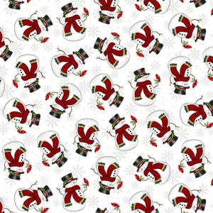 StudioE Merry Town Tossed Snowman White Cotton Fabric By The Yard - Picture 1 of 1