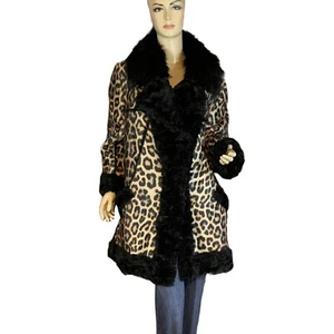 WOMEN'S HOUSE OF FLUFF TAN & BLACK LEOPARD PRINT FAUX FUR COAT SIZE 2X - Picture 1 of 11