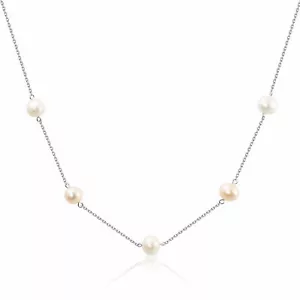 "Collar de estación de perlas de agua dulce de plata esterlina sólida 925 de 18" - Imagen 1 de 2