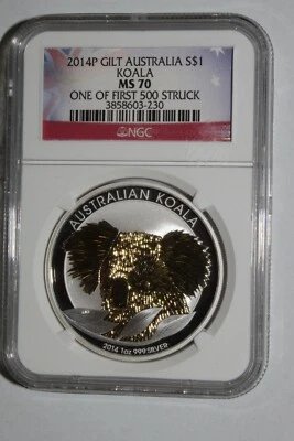 2014 P Gilt Australia Koala MS 70 One of First 500 Struck NGC #230 - Image 1 of 2