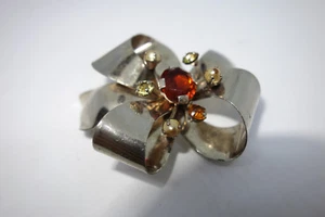Neat Vintage 40's Art Deco Sterling Marked Rhinestone Flower Brooch 156AG6 - Picture 1 of 8
