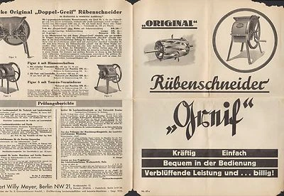 BERLIN, Prospekt 1931, Original Rübenschneider Greif  Albert Willy Meyer Fa. S.  - Bild 1 von 2