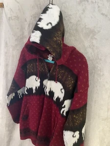 VTG Sweater jacket hooded Native Andes Wool Size Medium Aztec Buffalo zip boho - Picture 1 of 17