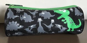 Dinosaurs in dark w/ Eyes Zipper Pouch pencil Case Bag w/ rubber Charm - Picture 1 of 8