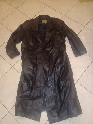 Avanti Vintage Black Genuine Leather Trench Coat with shoulder pads Womens size - Image 1 of 4