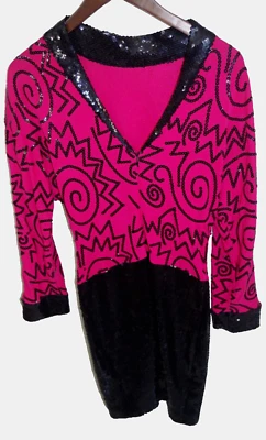 C9 Marc Bouwer Black & Pink Sequin Party Dress 10 Sheath Mini Disco Open Back - Image 1 of 4
