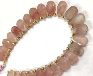 Cuentas planas de cuarzo fresa rosa natural de 8" en forma de pera AAA+ brioletas facetadas - Imagen 1 de 3
