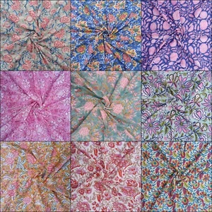 Indian Hand-block Fabric Scraps Pack for Crumb/Scraps Quilting 100% Cotton 1 Mtr - Picture 1 of 82