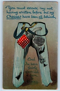 Pantalones de postal de humor parcheados He estado bastante preocupado y rasgado en pedazos 1913 - Imagen 1 de 2
