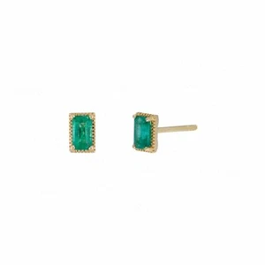 Gold 0.40 Ct Natural Baguette Emerald May Birthstone Mini Studs For Christmas - Picture 1 of 7