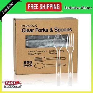 200 Count Disposable Plastic Silverware Heavy Duty Plastic Forks and Spoons Set - Picture 1 of 6