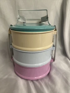 Thai Traditional Enamel Fancy Metal Multi-Color Food Lunch Box 3 stacks - Picture 1 of 10