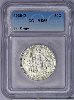 1936-D San Diego Half Dollar 50c ICG MS65 - Image 1 of 2
