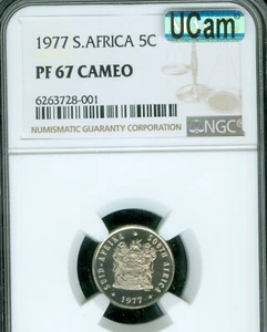 1977 SOUTH AFRICA 5 CENTS NGC PF67 CAMEO MAC UCam & MAC SPOTLESS * - Picture 1 of 2