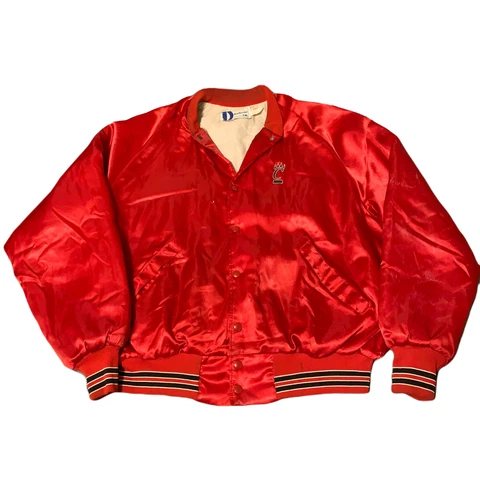 Vintage 80s Cincinnati University Bearcats Satin Bomber Jacket Red sz Men's 2XL Cover