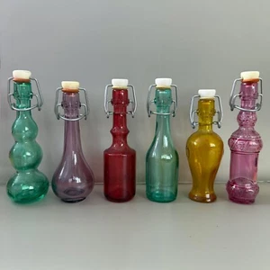 6 x Coloured Glass Bottles, Swing Top & Ceramic Stopper - Decorative Storage - Picture 1 of 9