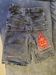 Pantalones Cortos Jean JNCO Negro Carga Ancho Patinador Bordado Corona Llameante Talla 32 M2009d5m - Imagen 1 de 11