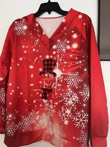 Weihnachten Damen Größe XL Schneemann & Schneeflocken Langarm Top V-Ausschnitt - Bild 1 von 8