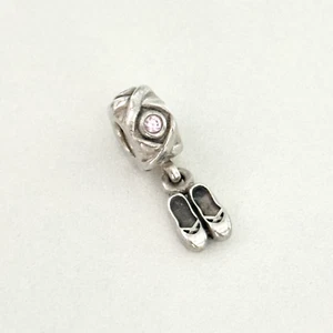 Pandora 925 Sterling Silver Pink Ballerina Slippers Dancer Dangle Bead Charm - Picture 1 of 6