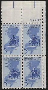 US Scott #1247, Plate Block #27787 1964 New Jersey 5c FVF MNH Upper Right - Picture 1 of 1