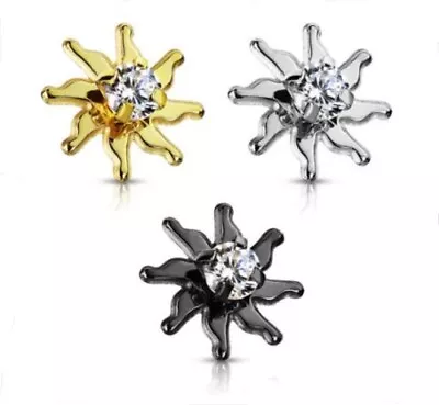 14GA Tribal Sun with Clear CZ Centered Surgical Steel Dermal Anchor Top  - Image 1 of 2