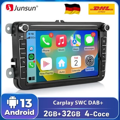 DAB+ Carplay Für GOLF 5 PASSAT Jetta Android13 Autoradio GPS Nav WiFi SWC BT 32G - Bild 1 von 4