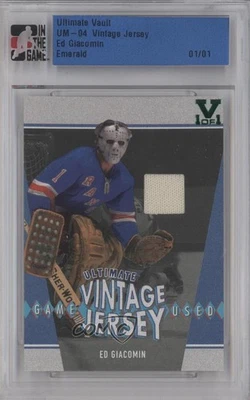 2003-04 ITG Ultimate Memorabilia 4th Edition Vault Emerald 1/1 Ed Giacomin HOF - Image 1 of 2