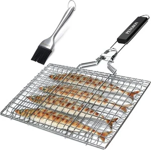 Fish Grilling Basket, Folding Portable Stainless Steel BBQ Grill Basket 01 - Picture 1 of 6