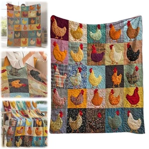 Rooster Plaid Print Blanket Cute Cozy Chicken Throw Quilt Lightweight Blanket - Picture 1 of 26