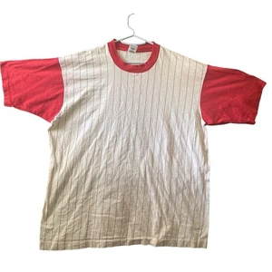 Camisa roja vintage años 90 Fruit of the loom puntada única a rayas hecha en EE. UU. grunge - Imagen 1 de 9