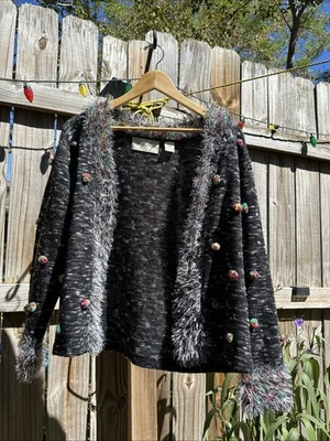 DESIGN OPTIONS PHILIP & JANE GORDON Cardigan Sz XL Pompoms Wool Blend - Изображение 1 из 4