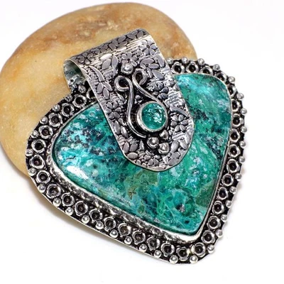 Stunning Chrysocolla Malachite Blue Topaz Handmade Pendant 1.6" GW - Image 1 of 3