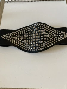 River Island Black Belt With Silver Studs Patent Leather Front /Elastic Back - Picture 1 of 8