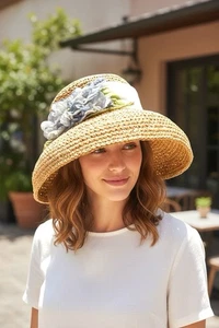 De Colección Colección Tucán NY Mujer Estilo Cubo Ala Mediana Sombrero Seda Flores Cinta - Imagen 1 de 2