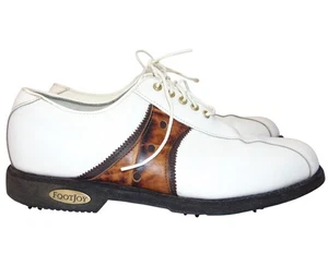 Vintage FootJoy Classics Tour Golf Shoes 9D USA White Brown Saddle Leather - Picture 1 of 15
