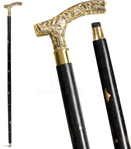 Antique Style Brass Walking Cane – 36” Handcrafted Wood Stick with Brass Handle - Picture 1 of 6