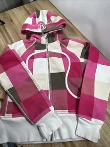 Sudadera con capucha de buceo Lululemon para mujer 8 cuadros cremallera completa a cuadros rosa - Imagen 1 de 9