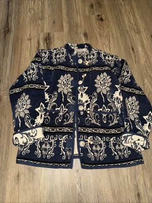 Chaqueta Vintage Flashback Talla Mediana Estampado Floral Azul Abotonada Foto 1 de 4