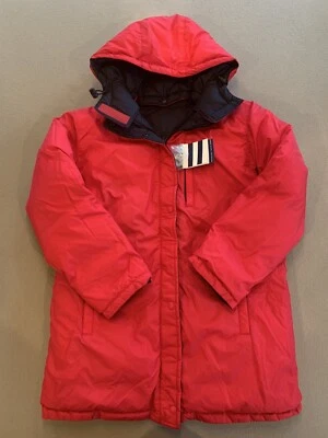 全新 Lands End 女式红色海军蓝羽绒双面 Puffer 外套夹克 Parka 小号 6 8 — 第 1/4 张图片