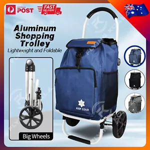 Foldable Shopping Trolley Cart Folding Grocery Luggage Basket Bag Wheel Portable - Picture 1 of 10