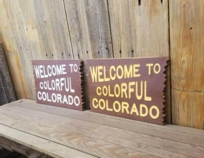 Bienvenido a Colorado colorido/tallado/rústico/madera/letrero/cabina/alodge/hogar/decoración Foto 1 de 4